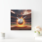 スタジアムで燃える野球 スクエア壁時計 (ホーム)