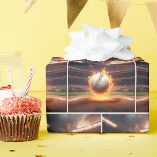 スタジアムで燃える野球 ラッピングペーパー (誕生日パーティー)