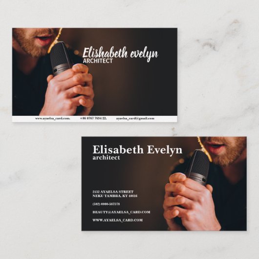 スタジオでマイクを歌う歌手 名刺 (正面/裏面)