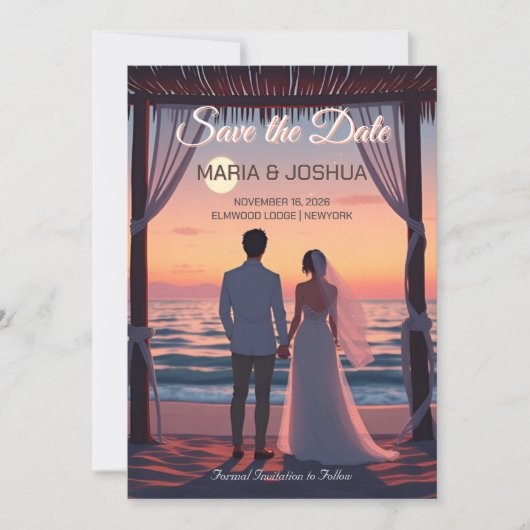 スタジオジブリ風の結婚式延期のお知らせカード セーブザデート (正面)