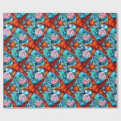 スタッお洒落フィシーシェルビーチティール（緑がかった色）ピンク ラッピングペーパー (フラット)