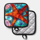 スタッお洒落フィシーシェルビーチティール（緑がかった色）ピンク 鍋敷き (正面/裏面)