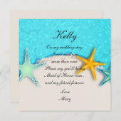 スタッかわいらしフィッシュ夏ビーチメイド・オブ・オーナー(花嫁付き添い人)カード 招待状 (正面/裏面)