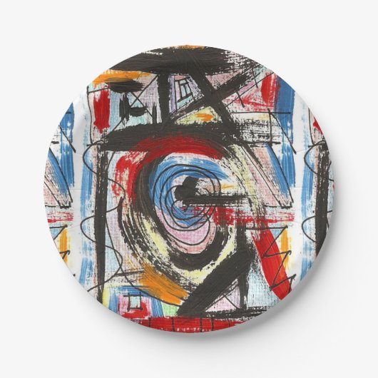 スタッカート絵を描ド・ハンド・抽象芸術・アート筆跡 ペーパープレート (正面)