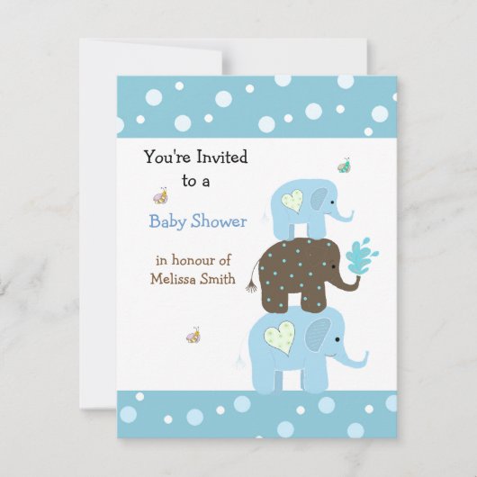 スタッキングゾウ赤ちゃんシャワー招待状 招待状 (正面)