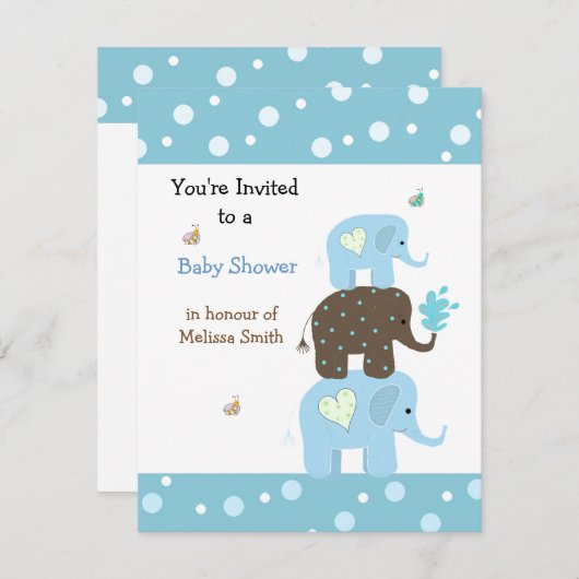 スタッキングゾウ赤ちゃんシャワー招待状 招待状 (正面/裏面)