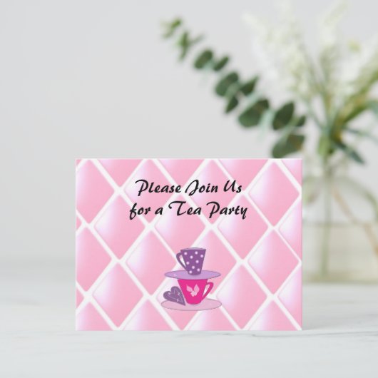 スタッキングティーカップステアパーティの招待状 インビテーションポストカード (スタンド正面)