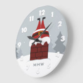 スタックおもしろいサンタカスタムモノグラムの壁時計 ラージ壁時計 (傾斜)