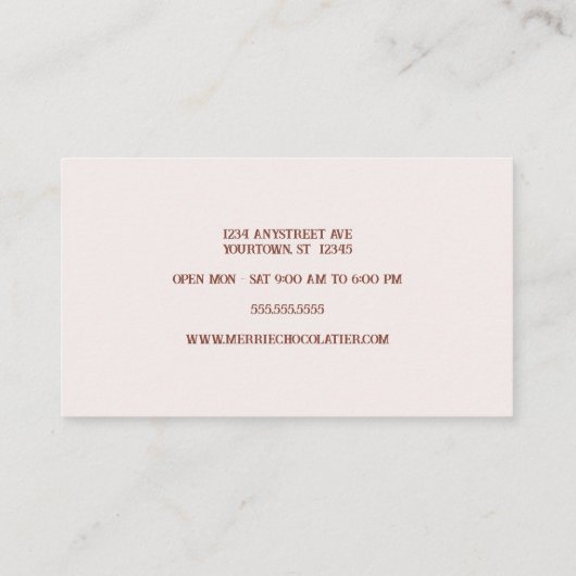 スタックのチョコレートバーキャンディメーカー 名刺 (裏面)