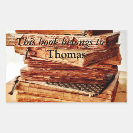 スタックの古い本の蔵書票シール 長方形シール