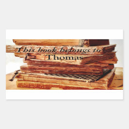 スタックの古い本の蔵書票シール 長方形シール