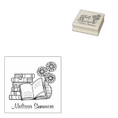 スタックの本、オープンブック、花の蔵書票 ラバースタンプ (押印)