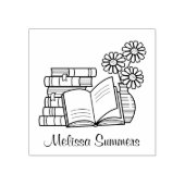 スタックの本、オープンブック、花の蔵書票 ラバースタンプ (インプリント)