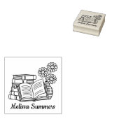 スタックの本、オープンブック、花の蔵書票 ラバースタンプ (押印)