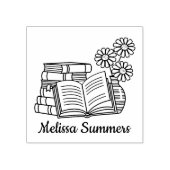 スタックの本、オープンブック、花の蔵書票 ラバースタンプ (インプリント)