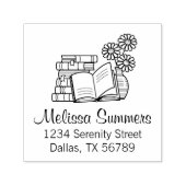 スタックの本、開いた本、花 – 住所 セルフインキングスタンプ (デザイン)