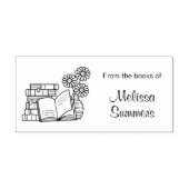 スタックの本、開いた本、花 – 蔵書票 セルフインキングスタンプ (デザイン)