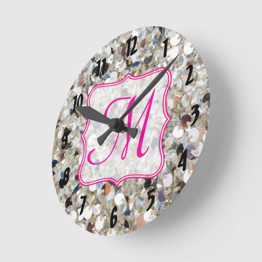 スタックグリッターモノグラムイニシャル壁時計 ラウンド壁時計 (傾斜)