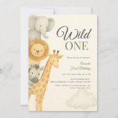 スタックサファリアニマルズベビー誕生日 招待状 (正面)