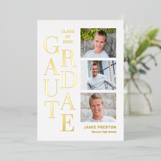 スタックチャームフォイル卒業アナウンス招待状 箔招待状 (立ち正面)