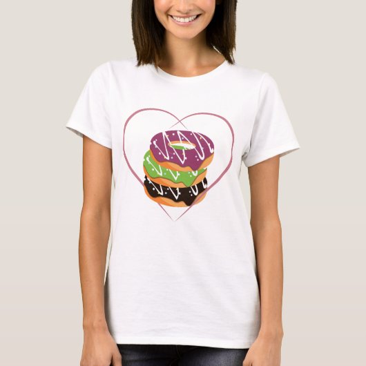 スタックドーナツハートラブデザイン Tシャツ (正面)