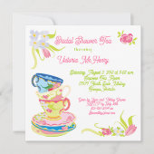 スタックビクトリアンティーカップブライダルシャワーティーパーティー 招待状 (正面)