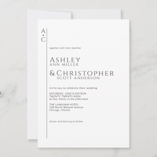 スタック石板モノグラム結婚フォト 招待状 (正面)