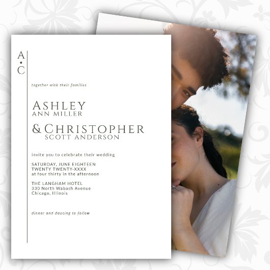 スタック石板モノグラム結婚フォト 招待状