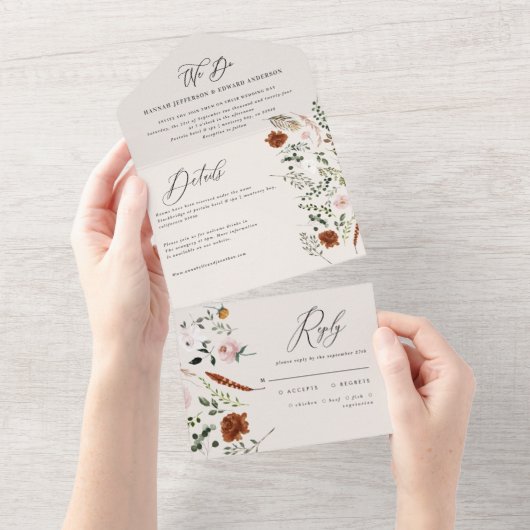 スタッグさびテラコッタフローラエレガントすべて オールインワン招待状 (貼ってはがせる)