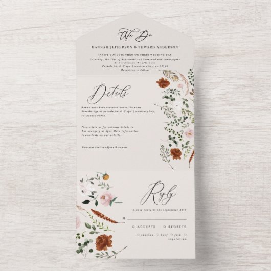 スタッグさびテラコッタフローラエレガントすべて オールインワン招待状 (内側)