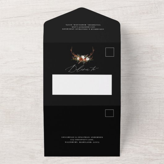 スタッグさびテラコッタフローラエレガントすべて オールインワン招待状 (外側)