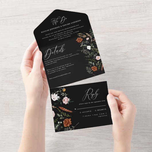 スタッグさびテラコッタフローラエレガントすべて オールインワン招待状 (貼ってはがせる)