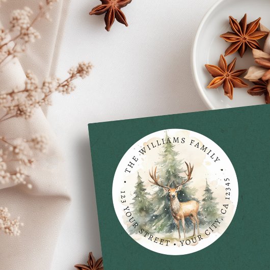 スタッグとクリスマスツリーの水の色差出人住所 ラウンドシール