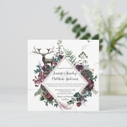スタッグと緑のバーガンディとグレーのフローラ | 招待状 (スタンド正面)