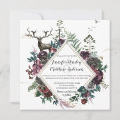 スタッグと緑のバーガンディとグレーのフローラ | 招待状 (正面)