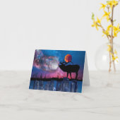 スタッグクラドリング秋の月の〔雄ジカの〕枝角折り畳みカード カード (黄色い花)