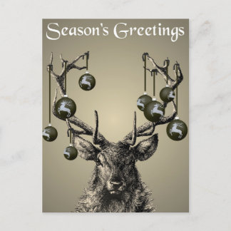 スタッグプリント、鹿プリント、ヴィンテージ、スカンジナビア ポストカード