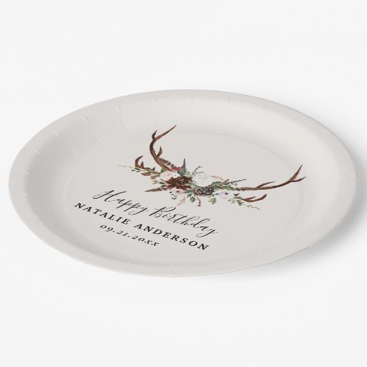 スタッグ素朴な植物秋納屋の誕生日パーティー ペーパープレート (アングル)