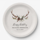 スタッグ素朴な植物秋納屋の誕生日パーティー ペーパープレート (正面)