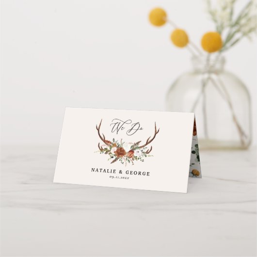スタッグ素朴な植物結婚のテラコッタフローラ プレイスカード (正面)