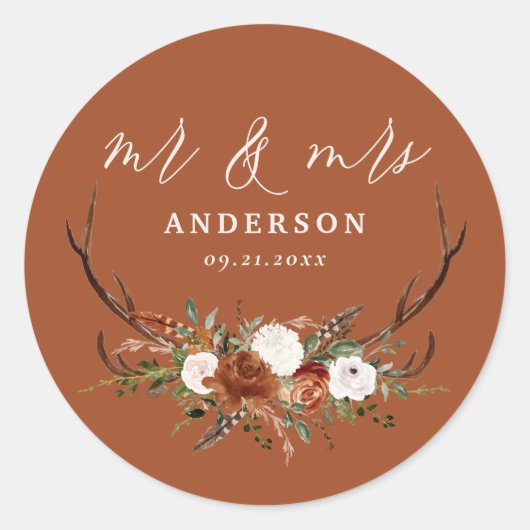 スタッグ素朴な植物結婚の黒いテラコッタ ラウンドシール (正面)