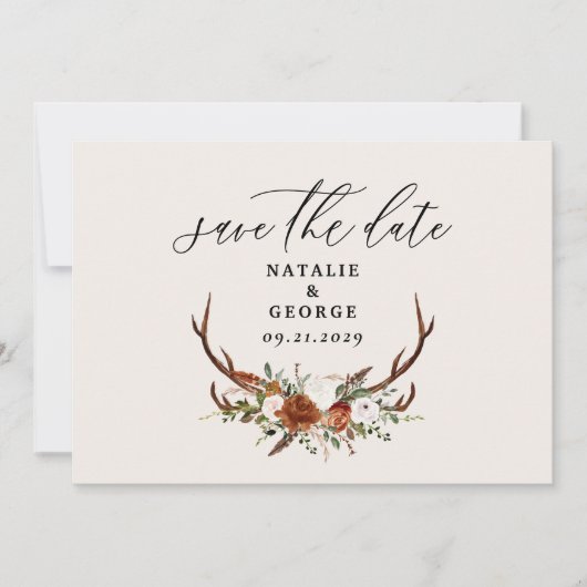 スタッグ素朴な結婚植物学の気エレガント分 セーブザデート (正面)