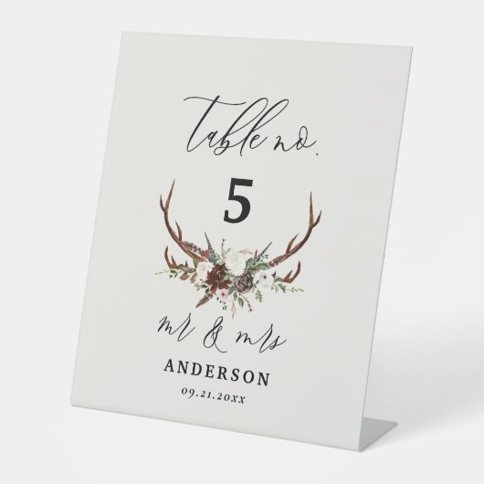 スタッグ結婚ラスティックバーンのmr&mrsテーブル番号 台座サイン (正面)