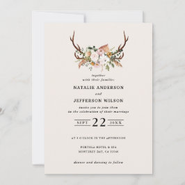 スタッグ赤面ピンクフローラ素朴エレガントモダン 招待状