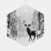 スタッグ・イン・ウィンターフォレスト野生動物動物自然アート ガラスオーナメント (裏面)
