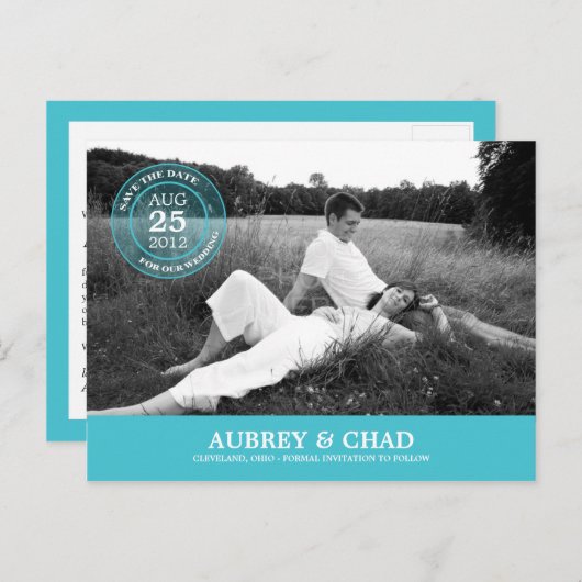 スタッスタイリッシュプ日付はがきを保存(ターコイズ) 案内ポストカード (正面/裏面)