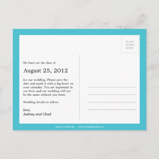 スタッスタイリッシュプ日付はがきを保存(ターコイズ) 案内ポストカード (裏面)
