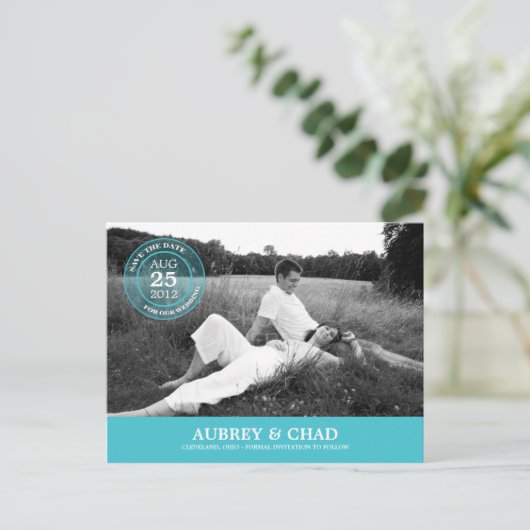 スタッスタイリッシュプ日付はがきを保存(ターコイズ) 案内ポストカード (スタンド正面)