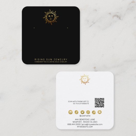 *~*スタッドイヤリングディスプレイQRソーシャルメディアSun スクエア名刺 (正面/裏面)