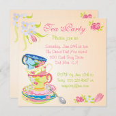 スタッビクトリアンクティーカップティーパーティの招待状 招待状 (正面/裏面)